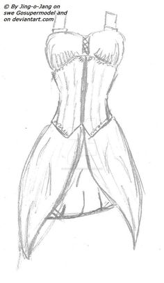 a drawing of a dress on a mannequin's torso, with the top part