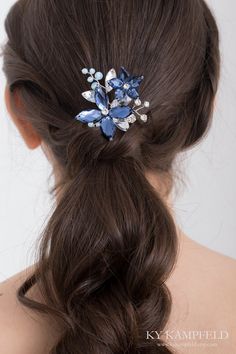 Homecoming Accessories, Sparkling Flowers, Blue Hair Pins, Navy Blue Hair, Jasmine Wedding, Formal Ideas, Blue Hair Accessories, Blue Wedding Inspiration, Prom Accessories