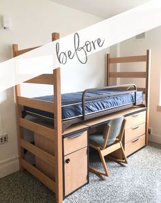 a bunk bed with a desk underneath it