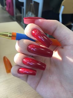 Magenta Nails, Long Natural Nails, Red Nail, Long Red, Nails Nails, Cute Woman, Red Nails