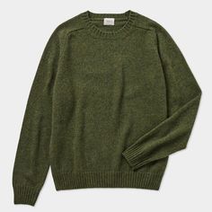 Wool Crew Sweater With Ribbed Cuffs, Classic Wool Crew Neck Sweatshirt, Recycled Wool Crew Neck Sweater For Fall, Fall Crew Neck Sweater In Recycled Wool, Classic Long Sleeve Sweater In Recycled Wool, Wool Crew Neck Sweatshirt In Fine Knit, Classic Green Wool Sweater, Wool Crew Neck Sweater For Fall, Classic Crew Neck Wool Sweater