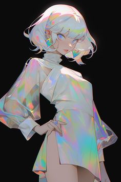 Holographic Character Design, Holographic Outfit Aesthetic, Hologram Character Design, Hologram Clothes, Hologram Character, Hologram Drawing, Holographic Aesthetic, Anime Show, Japon Illustration