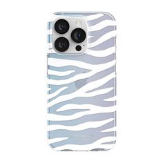 an iphone case with zebra print on the front and back sides, featuring two cameras