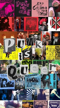 a collage of punk is queen posters