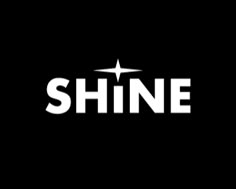 the shine logo on a black background with white letters and a star in the middle