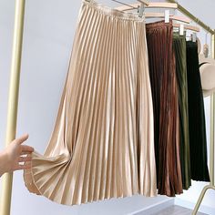 High Waist Satin Metallic Pleated Skirt | Uniqistic.com Korean Style Winter, Satin Pleated Skirt, Metallic Pleated Skirt, White Long Skirt, Pleated Long Skirt, Pleated Shirt, Pleated Skirts, Long Skirts For Women, Satin Skirt