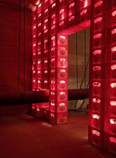 a room with red lights in it