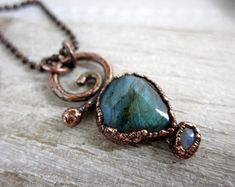 Copper Electroforming, Copper Wire Jewelry, Electroformed Jewelry, Nature Inspired Jewelry, Teardrop Pendant, Moonstone Necklace, Copper Chain, Handcrafted Earrings