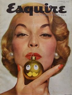 the cover of esqure magazine features a woman holding an ornament in front of her face