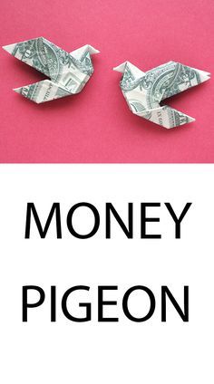 two origami birds sitting on top of each other with the words money pigeon