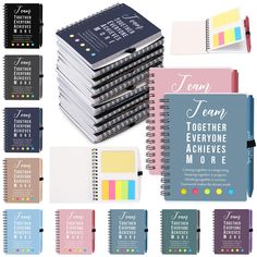 a stack of notebooks with the words team together