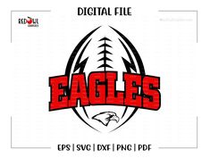 eagles football logo with the words eagle's in red and black on white background