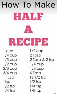 how to make a half a recipe poster with the instructions for making it in pink and white