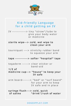 a screen shot of the kids friendly language for a child getting an iv