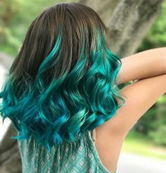 Teal Hair Inspiration, Turquoise Ends Of Hair, Brown To Teal Hair, Dark Green Balayage Hair, Aqua Blue Hair Color, Blue Green Highlights In Brown Hair, Teal Brown Hair, Turquoise Tips Hair, Light Brown Hair With Teal Highlights