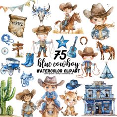 watercolor cowboy clipart set