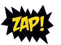 the word zap is written in yellow and black