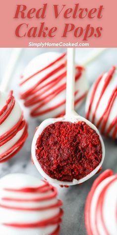 red velvet cake pops recipe in a white bowl with candy canes on the side