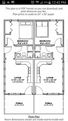 the floor plan for a three bedroom apartment with two bathrooms and an attached bathroom area