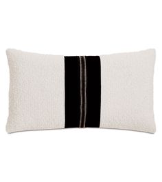 a black and white striped pillow on a white background, with two horizontal stripes in the middle