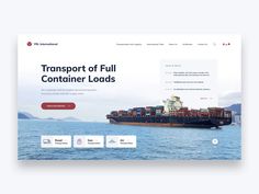 the transport company website is displayed on a tabletop, with an image of a cargo ship