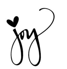 the word joy is written in black ink on a white background with a heart at the bottom