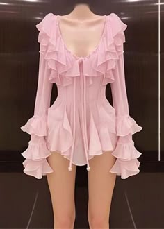 Elevate your wardrobe with our exquisite Novelty Pink Ruffled Lace Up Chiffon Mid Dress. Featuring delicate ruffles and a lace-up design, this dress exudes elegance and sophistication. With a flowy chiffon fabric and long sleeves, it is the perfect choice for a luxurious and tasteful look.Fabric: ChiffonSize & Fit:Fit: This garment fits true to size.Length: Size S measures 33.15"from shoulder to hemBust: Great for any cup size. Waist: Loose Fit. Comfortable room throughout midsection.Hip: Loose Fit - room for hips.Hand Wash Cold. Mode Zara, Fashion Mode, Mid Dresses, Chiffon Fabric, Spring Dresses, Chiffon Dress, Pretty Outfits, Boho Outfits, Fashion Inspo Outfits