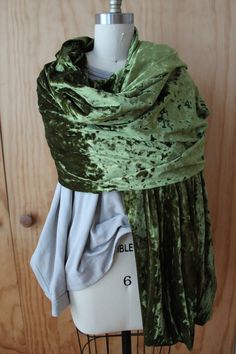 Olive crush velvet scarf.  Love this color.  It looks great on all skin tones.  The scarf is velvet on both sides.  It is warm and cozy.  Wide enough to use as a shawl also.  All items are made by moi. Free shipping in the U.S. Velvet Shawl, Velvet Scarf, Crushed Velvet, Green Velvet, Shawls And Wraps, Warm And Cozy, Army Green, Scarf Wrap, Skin Tones