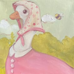 a painting of a duck wearing a pink dress