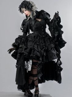 Gothic Fashion Dresses, Black Bolero, Ruff Collar, Detachable Sleeves, Jumper Skirt, Detachable Collar, Corset Belt, Black Corset, Big Bow