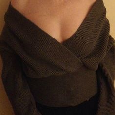 One-Size Fits All Charcoal Grey Custom-Made 1 Of A Kind Top Quality Soft Romantic Drapey Wool Sweater With Plunging Neckline & Open Wrap Front With Extra Long-Sleeves No Trades Price Firm Ships Same Or Next Day Fitted Off-shoulder Sweater, Fitted Wrap Top For Date Night, Chic Fitted Wrap Sweater, Chic Fitted V-neck Sweater, Fall V-neck Top For Date Night, Winter Wrap Top, Winter Long Sleeve Tops For Date Night, Long Sleeve Tops For Winter Date Night, Winter V-neck Blouse