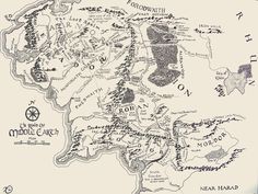 the middle earth map from lord of the rings, drawn by hand in black and white