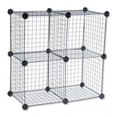 four metal cubes with wheels on each side and black balls in the middle for storage