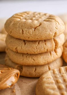 peanut butter cookies stacked on top of each other