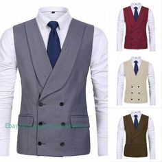 Business Sleeveless Vest With Buttons, Sleeveless Business Vest With Buttons, Semi-formal Sleeveless Vest For Spring, Fitted Sleeveless Vest For Semi-formal Occasions, Semi-formal Sleeveless Vest For Fall, Elegant Sleeveless Cotton Vest, Sleeveless Vest With Buttons For Fall, Business Vest With Pockets, Tailored Sleeveless Vest Outerwear