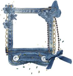 a blue jean frame with pearls and bows