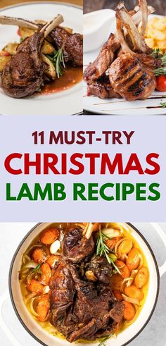 Tender Christmas lamb recipes featuring perfectly grilled lamb chops served with roasted vegetables and a rich sauce. The image showcases lamb shanks braised with carrots, onions, and rosemary for a flavorful holiday dish. Highlights include juicy, savory lamb dishes perfect for festive family gatherings, offering easy and delicious Christmas dinner ideas. Leg Of Lamb Christmas Dinner, Christmas Lamb Chops, Christmas Lamb Dinner, Christmas Lamb Recipes, Lamb Dishes Main Courses, What To Serve With Lamb Chops, Lamb And Rice Recipes, Lamb Recipes Easy, Lamb Chop Dinner Ideas