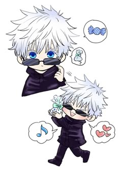 an anime character with white hair and blue eyes, wearing black clothes while holding a cell phone