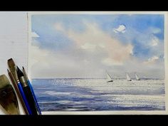 watercolor painting of sailboats in the ocean