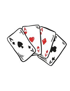 three playing cards with hearts and spades on the top one is black and white