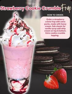 strawberry cookie crumble shop ad with cookies and milkshake