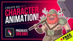 an animated character with a hammer in his hand and the text create an idle character animation