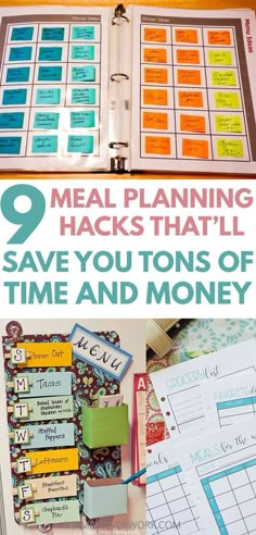 a binder with the words meal planning hacks that'll keep you beyond organized