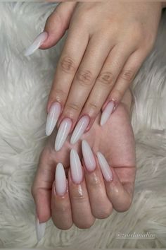 🥥 Long Round Nails, Long White Nails, Vogue Nails, Flame Nail Art, Long Almond Nails, Acrylic Nail Set, Cute Toe Nails