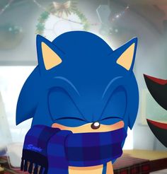 sonic the hedgehog is wearing a scarf and it looks like he's crying