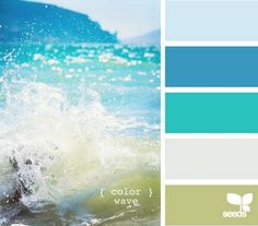 the color scheme is blue, green, and white with an ocean wave in the background