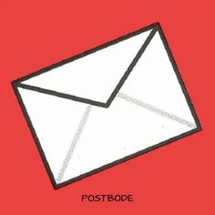 an open envelope with the word postbode written in black and white on a red background