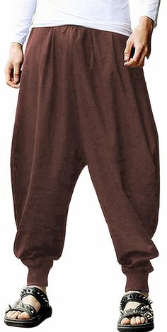 PRICES MAY VARY. The wide elastic waistband design allows you to adjust your pants to make them more comfortable and accommodates any weight fluctuations. These casual hippie harem pants for men and women feel so comfy and breathable, you'll never want to wear anything else! Perfect for the Halloween, dance, cosplay, casual wear, outing, lounging around the house or in the park. The men's baggy harem pants are made of soft fabric, comfortable and breathable,harem trousers with wide leg and 2 sla Baggy Harem Pants, Cotton Harem Pants, Yoga Trousers, Cotton Casual Pants, Boho Yoga, Pants Baggy, Hippie Look, Hippie Pants, Cotton Linen Pants