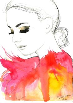 a watercolor painting of a woman's face