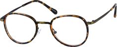 Here's a vintage-inspired medium-wide frame that works equally great for eyeglasses or sunglasses. The rounded plastic rims have a classic tortoiseshell pattern. The nose bridge and temple arms have a bronze finish with a delicate filigree design. Adjustable silicone nose pads give this lightweight frame additional comfort. Please note the actual pattern on eyeglasses may vary slightly from the one pictured. | Zenni Preppy Round Prescription Glasses Tortoiseshell Frame Zenni Optical Glasses, Mike Holmes, Round Prescription Glasses, Round Eyeglasses Frames, Diamond Face Shape, Filigree Pattern, Diamond Face, Zenni Optical, Round Glasses